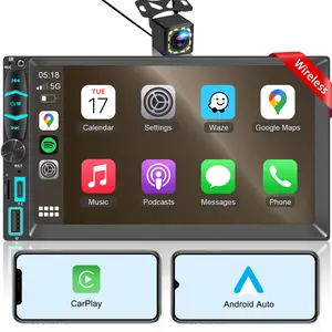 7" Wireless Double Din Car Stereo Carplay Radio Screen for Car Audio Receivers, Car Stereo with Backup Camera, Car Play Android Auto Touchscreen, Mirror Link, Bluetooth, SWC, AM/FM, Type-C