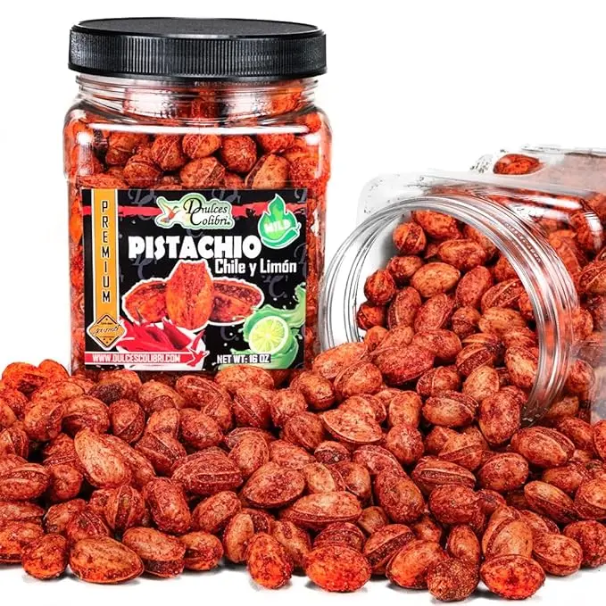 Dulces Delirio In-Shell Flavored California Pistachios CHILI-LEMON 16oz Family-Size Jar Bold Mexican Flavors Artisan Made Fresh & Delicious Snack Nut