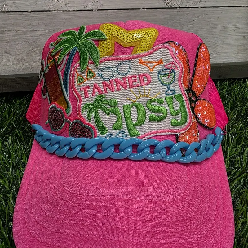 OTTO Pink Trucker Hat with Silver Bow and Multicolor Chain Play Some 90s Country Otto Trucker Hat with silver or gold  main image 3