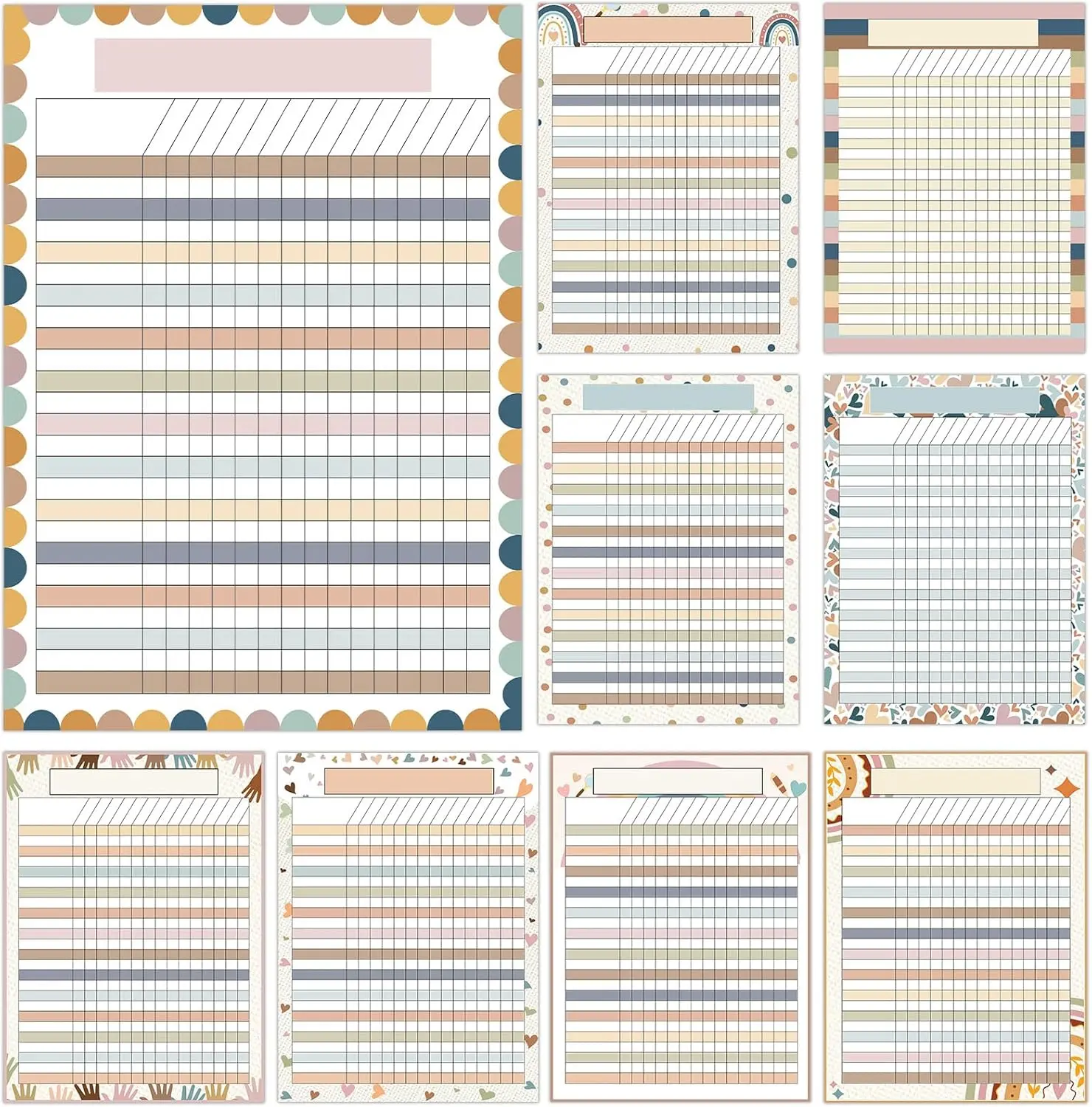 9 PCS Boho Rainbow Classroom Charts Boho Classroom Incentive Chart Homework Data Charts Rainbow Reward Chores Chart for Kids Behavior Learning School Attendance Homework Progress Tracking Pads