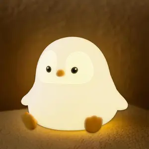 Sitting Penguin Night Light with Removable Floppy Bunny Ears - Silicone Touch Lamp, USB Rechargeable, Dimmable Nursery Light for Kids & Holiday Decor