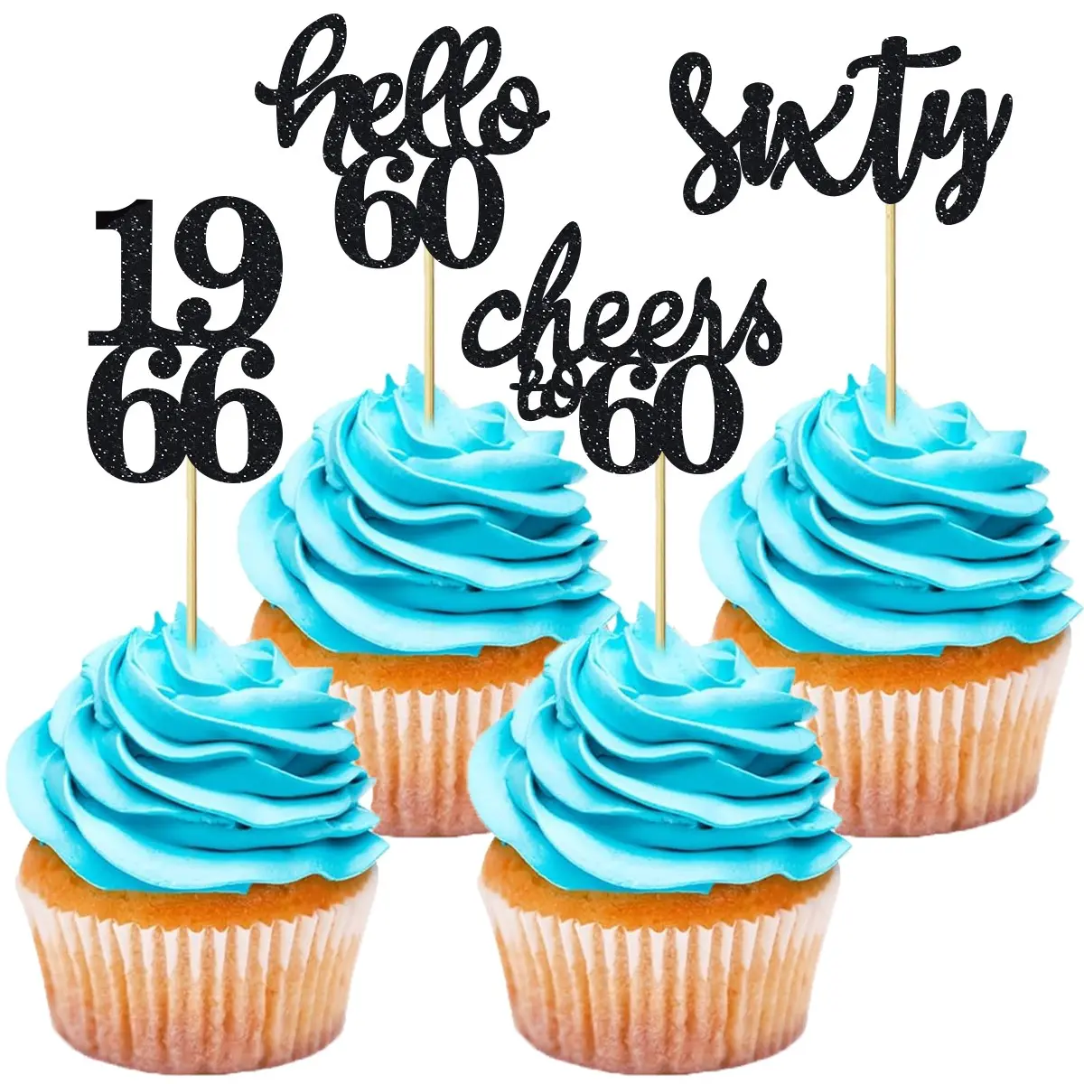12/24Pcs Glitter 60th Birthday Party Cupcake Toppers Hello 60 Sixty Cake Toppers Cheers to 60 Years Vintage 1966 Cupcake Picks 60th Birthday Cake Decorations Supplies
