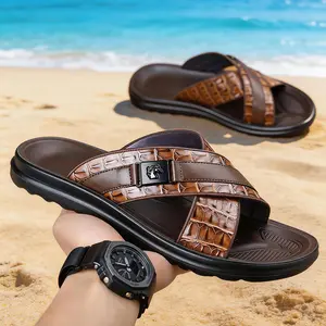 Men's Croc-Embossed Outdoor Sandals, Quick Dry Anti-Slip Beach Shoes for Summer Vacation & Indoor Casual Wear // summer outdoor activity / Arch Support / outdoor beachvacation / Footwear / slippers / slides for men / slides shoes
