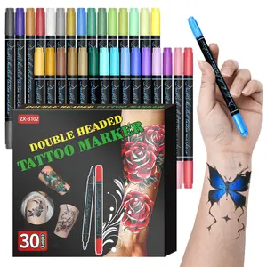 30 Color Dual-Ended Temporary Tattoo Pens, Washable Acrylic Tattoo Markers, Soft Tip Body Paint Pen, Role Play Party Skin Marker