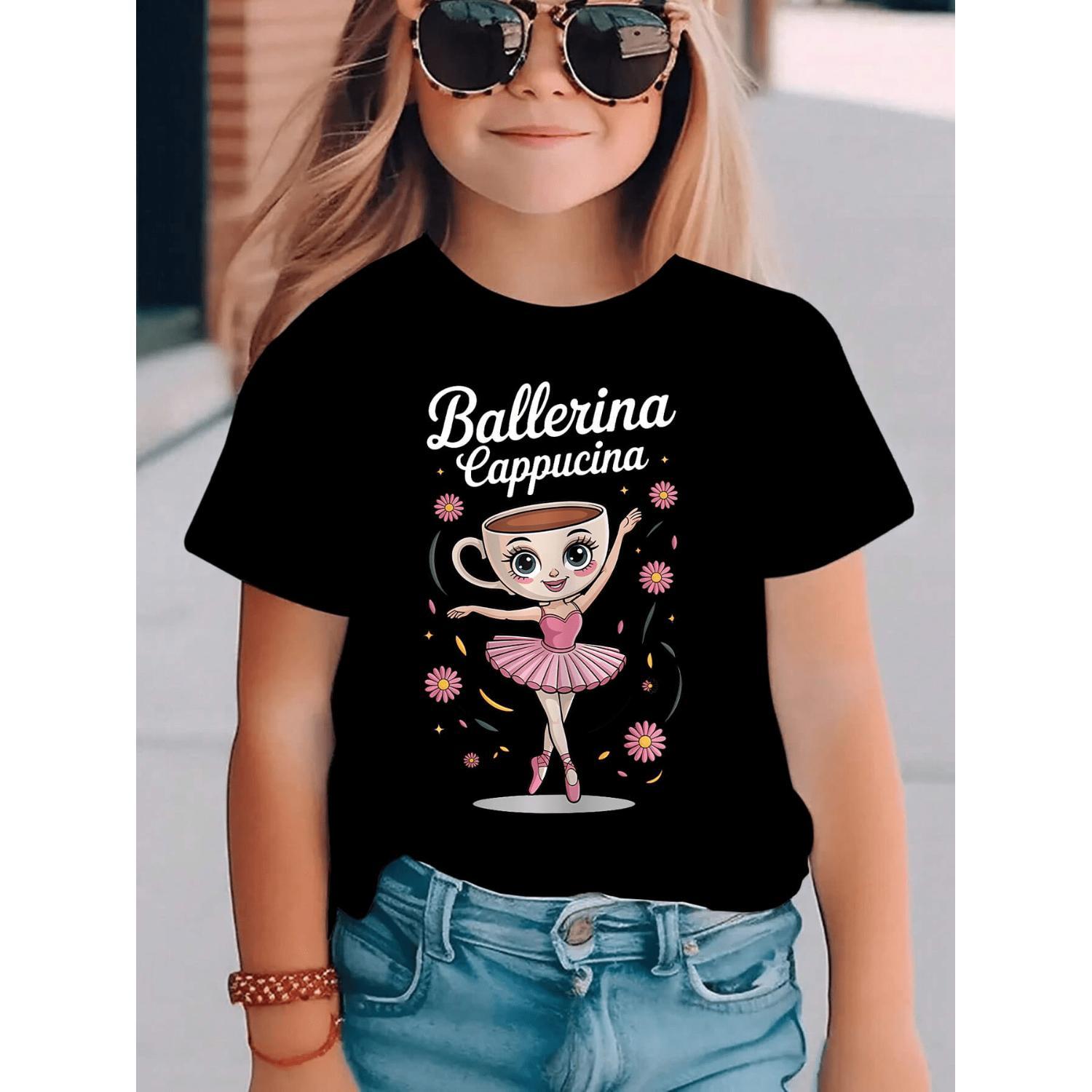 Summer Fashion Girls Short Sleeve TShirt With Flower Print Ballerina Cappuccino Brain Rot Series
