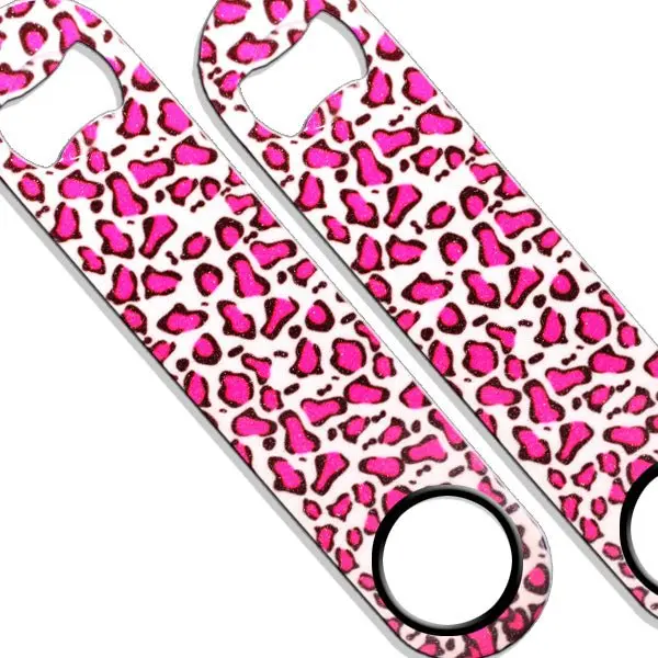 Stainless Steel Pink Leopard Print Glitter Speed Bottle Opener - Kitchen Utensil for Beverage Opening, Novelty Bottle Openers for Home Bar Use, Novelty Bottles Openers