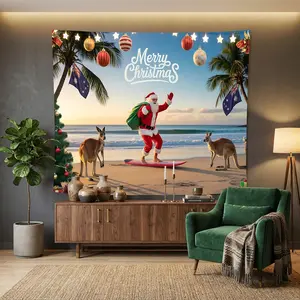 1pc Christmas Surfing Santa Tapestry Wall Hanging Art Decor for Bedroom Living Room Dorm Room Party Backdrop Home Office