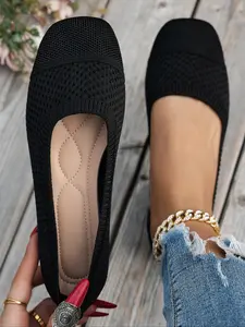 Women's Casual Square Toe Textile Shoes, Comfortable Soft Sole Slip On Flats Daily Wear, Multiple Colors Available, All Season Fashion Footwear