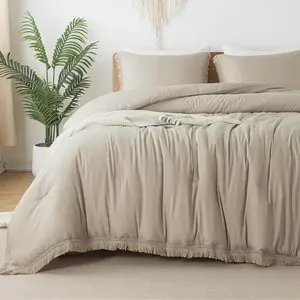 Oatmeal Comforter King Size, 3 Boho Tassel Lightweight Comforter Sets for King, Fluffy Fringe (104x90In Comforter  2 Pillowcases)