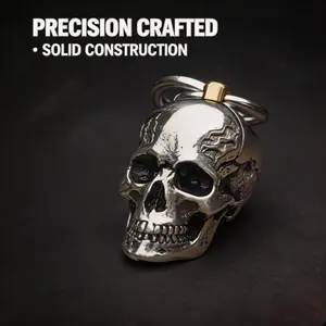 3D Skull Heavy-Duty Metal Key Ring - Gothic Punk Biker Style, Rugged EDC Accessory, Men's Accessories, Biker Keychains, Keychain for Car Keys, Unique Gifts for Man, Mens Gifts for Father's Day