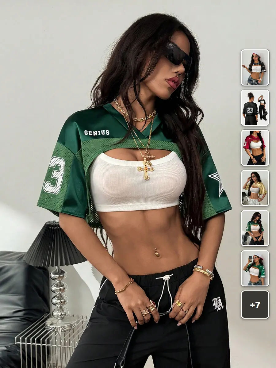 Crop Jersey T-Shirt Y2K Number Pattern Streetwear Game Day Summer Outfit