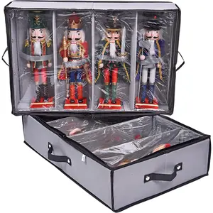 2 Pack Christmas Figures Storage Box Each Holds 4 Holiday Figurines up to 16” Adjustable Nutcracker Decor Ornament Storage Container Xmas Decorations Accessories Boxes (Gray)