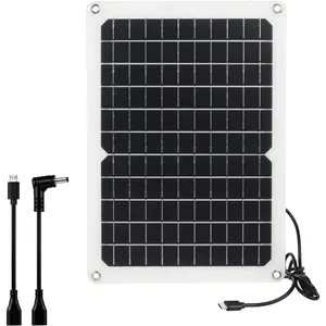 USB Solar Panel 5V 10W: Small Solar Panel with Micro-USB & USB-C & Barrel Port 3.5mm High Performance Monocrystalline for Camera,Water Pump,Small Fan,Camping Lanterns