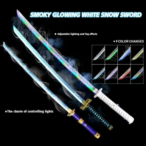 Bleach Cosplay Prop: Rukia's Sode no Shirayuki. Includes scabbard, USB rechargeable LED lights, wooden blade with smoke vents, providing both light and smoke special effects.