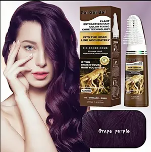 Cai Gai Bai Grape Purple Plant Hair Color Comb Dye Kit, 200ml One Step Self Grape Purple Hair Dye With Built-In Massage Comb, Natural Ginger Ginseng Polygonum Extract Conditioning Long Lasting Dark Purple Hair Color For Full Gray Coverage At Home