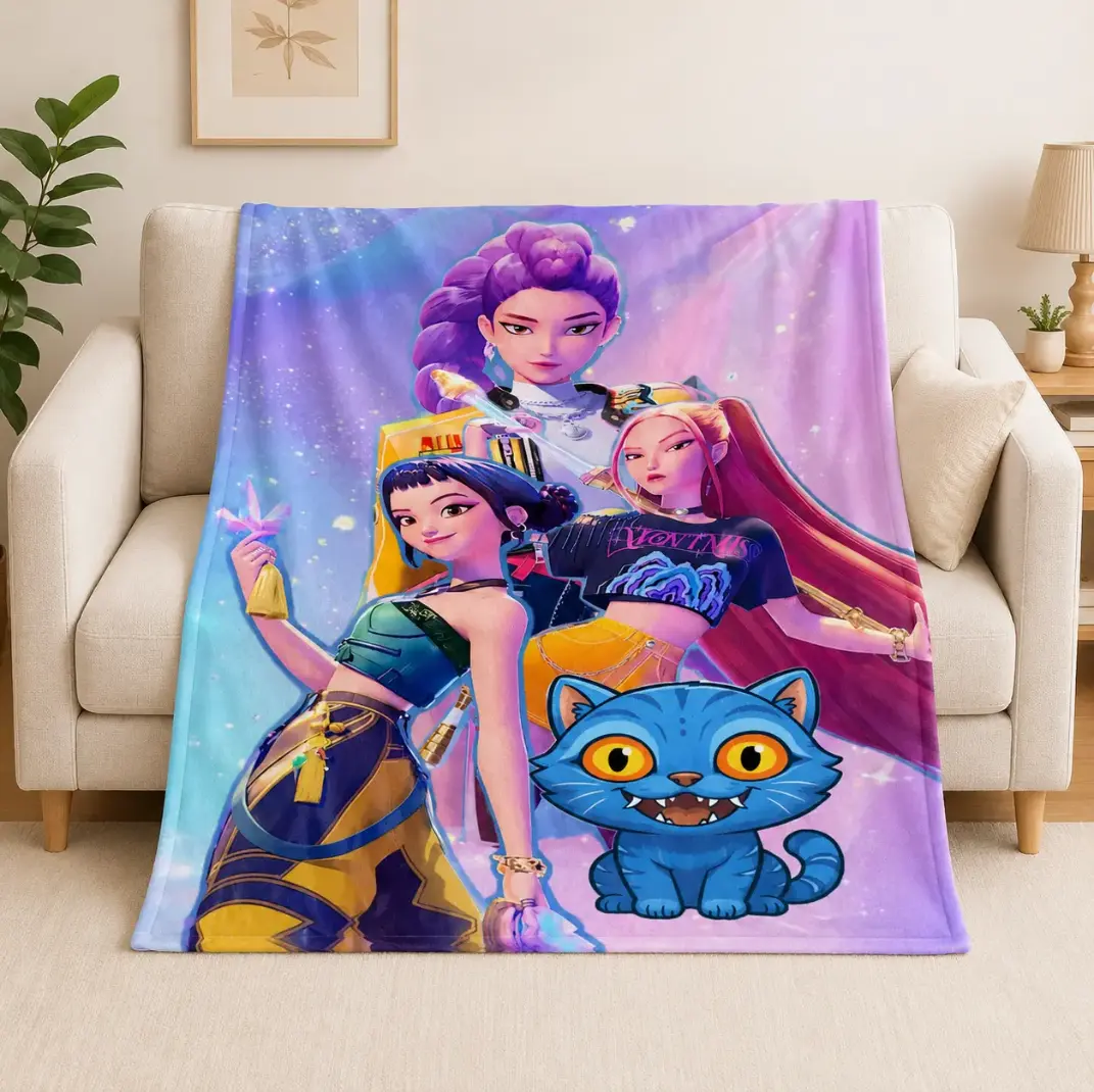Fantasy Pop Idol Girl Group Throw Blanket, Animated Music Plush Bedding, Cozy Lightweight Sofa Cover, Bedroom Decor, Birthday Gift for Fans