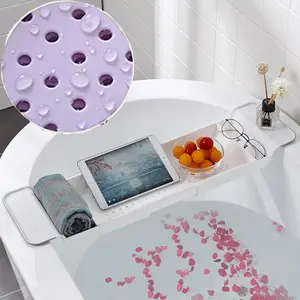 Expandable Drain Bathroom Shelf Tray, Multifunctional Plastic Bath Tray Bathroom Storage Simple and Stylish Bath Storage Shelf for Candles, Towels, Books, Wine, Mobile Phone, Shower (Grey - 1 Piece)