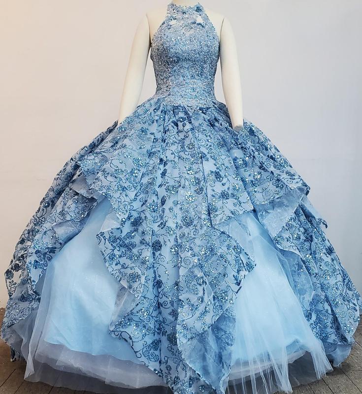 NO.42 Quinceañera Dress Asymmetric Sparkle Layer Design Red Light Blue Blush Ball Gown Dress Sweet 15
