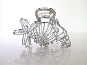 Small or large shells and starfish silver tone metal hair claw clip