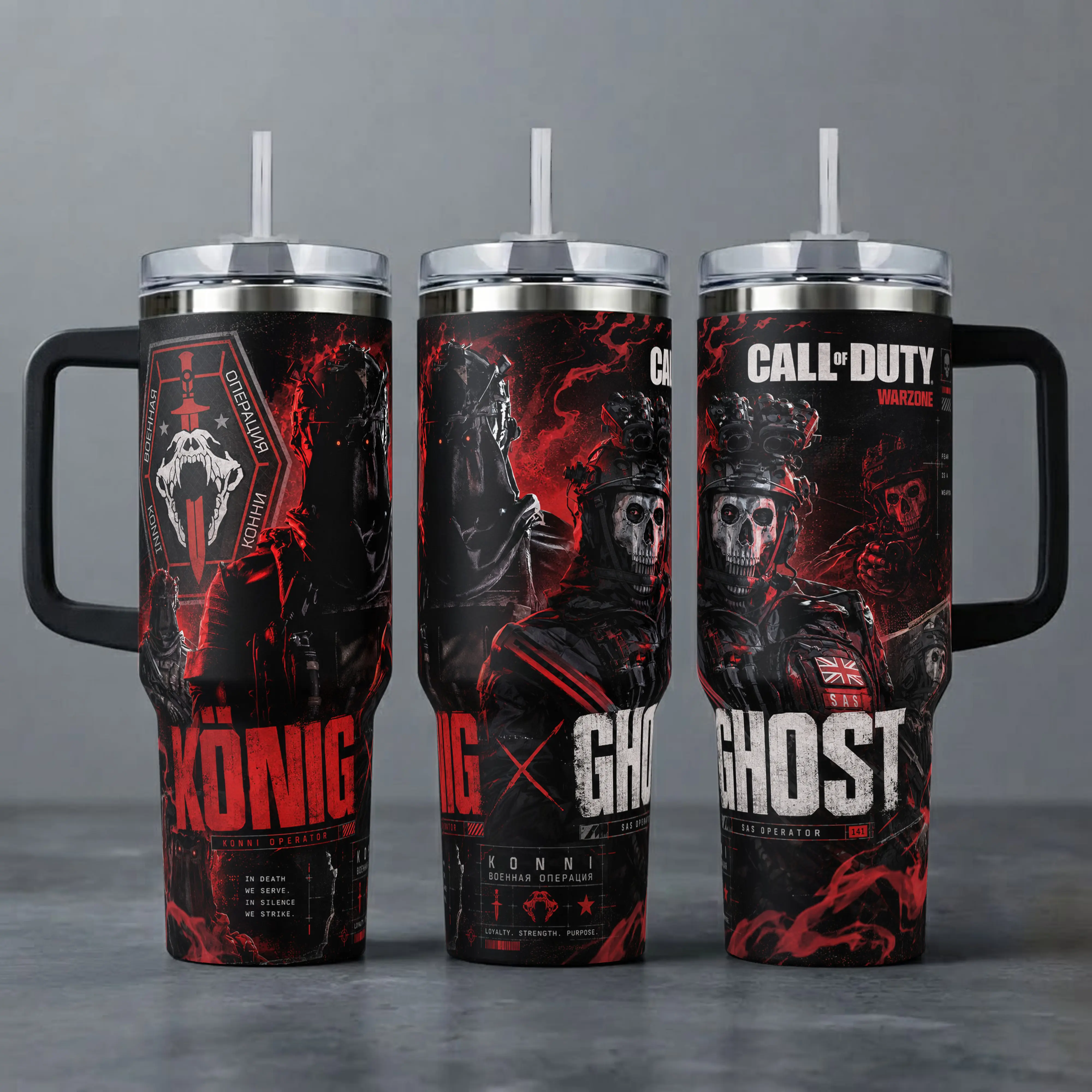 Collection Ghost & Konig Call of Duty Tumbler, Tactical Special Ops Operator Tumbler 40oz & 20oz – Insulated Stainless Steel Travel Mug with Handle & Straw, Military Warfare Gaming Merch Gift for Fans