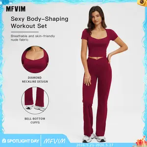 MFVIM Sporty Two-Piece Set Women's Plain Crop Cami Top & Flare Leg Pants Sports Set, Sporty Casual Comfy Breathable Two-Piece Outfits for Yoga Gym Workout Running Gym Workout Clothes