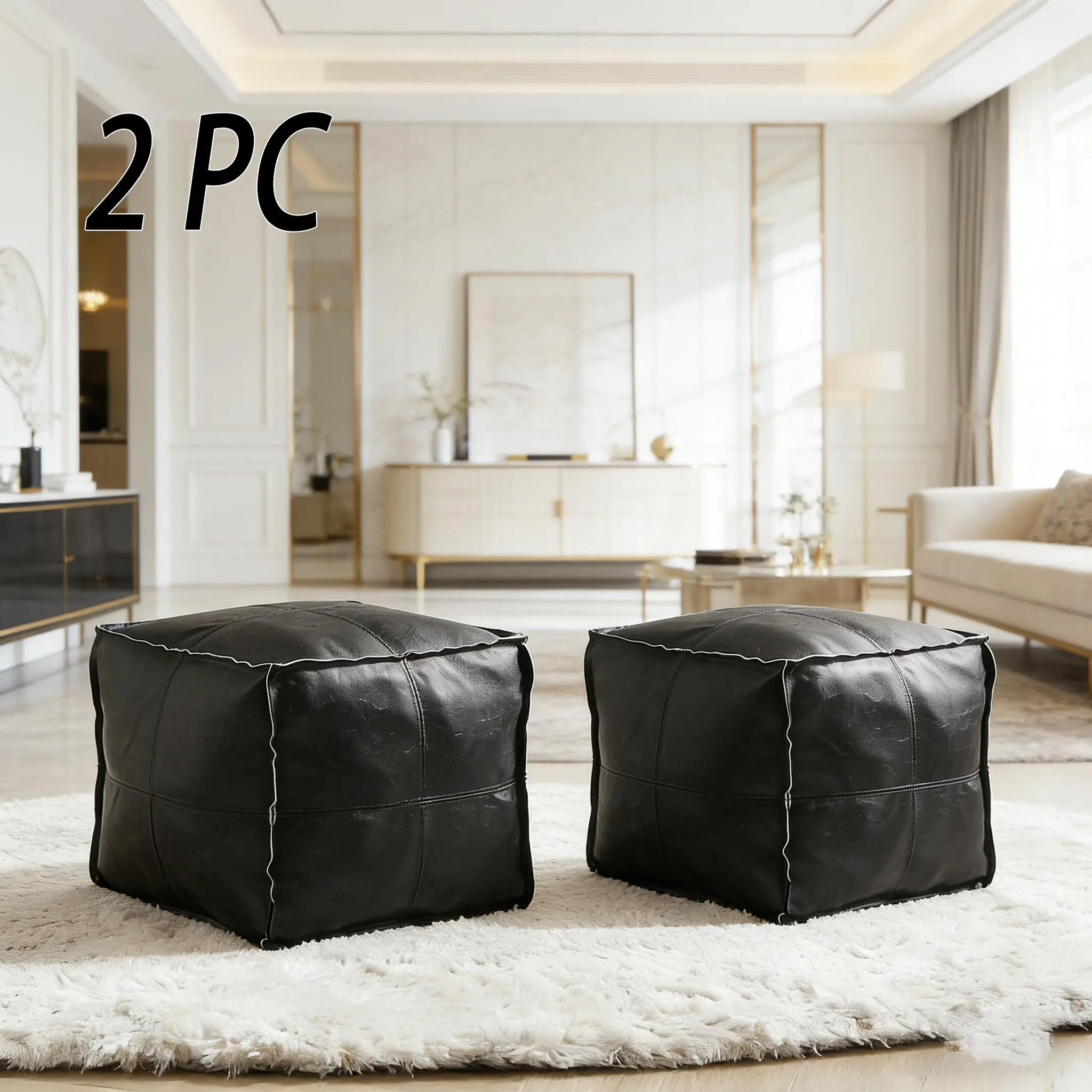Premium Leather Ottoman Cover Durable Faux Leather Material Scratch Resistant Easy to Clean Square Footstool Cover with Storage Function Multi Purpose Sofa Footstool Ideal for Apartment Living Modern Furniture Lounge, Living Room Furniture, Foot Rest Stoo