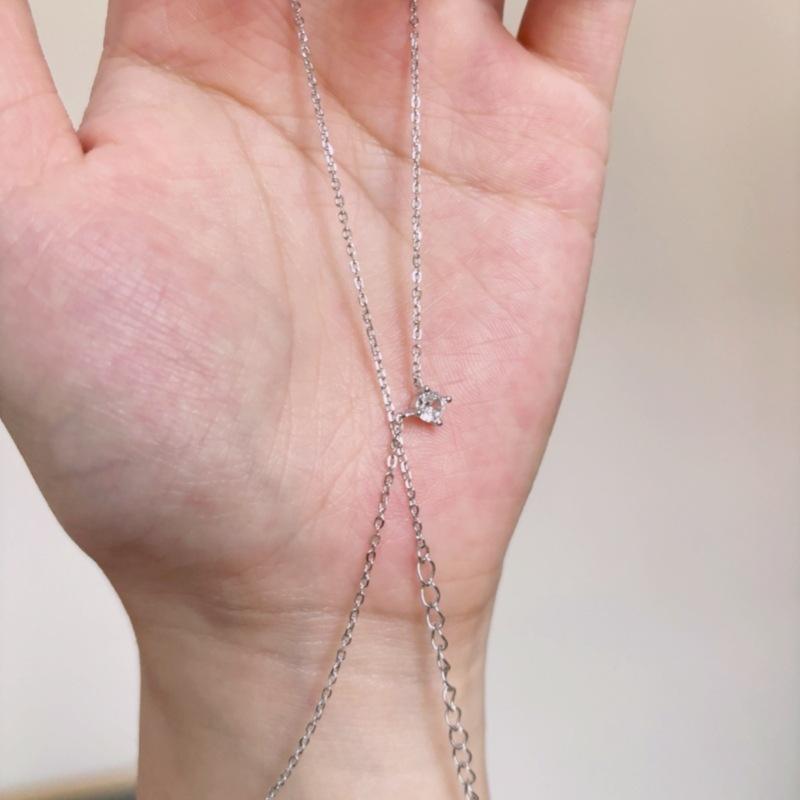 S925 Sterling Silver Solitaire Moissanite Pendant Necklace Dainty Luxury Adjustable Chain