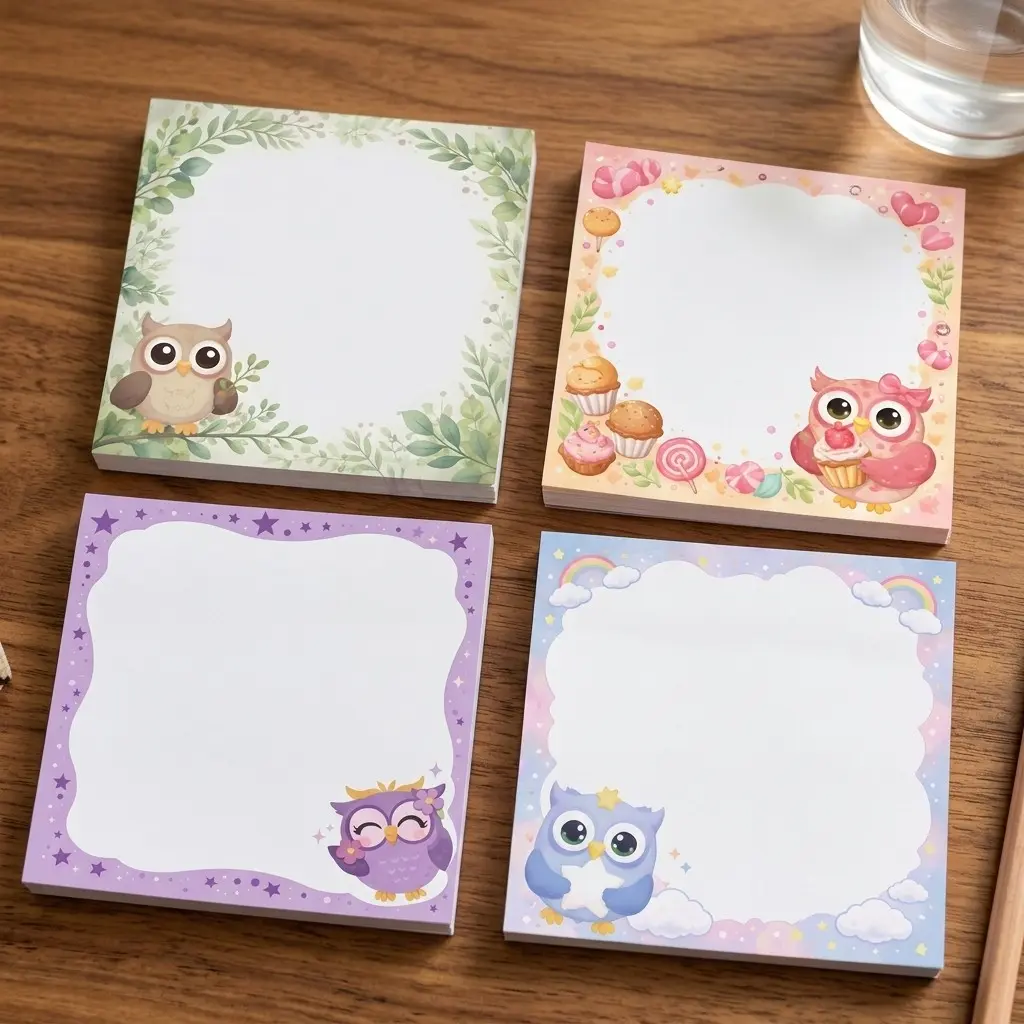 Cute Owl Sticky Notes Set, 4 Pack Pastel Animal Memo Pads (3x3 Inch, 50 Sheets/Pad), Fun Stationery for Planners & Office Supplies, Perfect Desk Gift for Teachers, Students & Animal Lovers, Memorandum