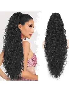 20-Inch Medium Length African Curl Ponytail Wig, Women's Adjustable Drawstring, Heat-Resistant Fiber, Wavy Hair, Daily Wear, Synthetic Ponytail Hairpieces