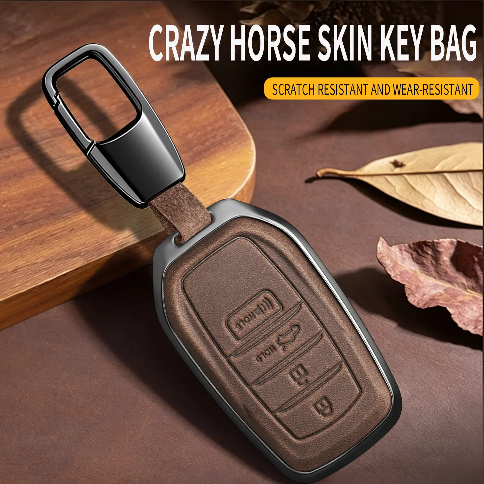 Key Fob Cover for Toyota - 4 Buttons genuine leather Protection Case with Keychain for Crown Corolla Cross Grand Highlander Tundra Prius Venza Sequoia Land Cruiser Smart Remote Key Shells