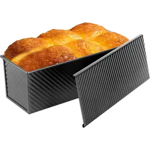 Non-Stick Loaf Pan with Lid 13x4 Inch - 2.2lb Carbon Bread Baking Pan with 4 Vent Holes, Duty Sourdough Loaf Pan with Cover for Homemade Sandwich Bread (Black)