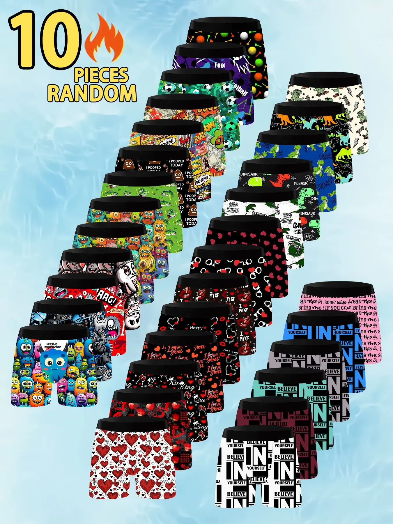 Men's Sporty Fitted Underwear, Workout Underwear, Cartoon Pattern, Breathable & Comfortable, All-Seasons Wear, Elastic Waistband, Ideal for Home & Gym