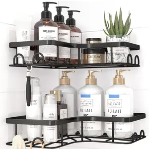 Corner Shower Caddy - 2 Pack, Rustproof Stainless Steel with 8 Hooks, Black, Medium, Space-Saving Bathroom Organizer