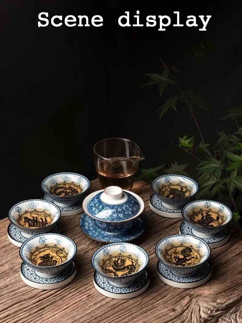 Handmade 70ml Lightweight Traditional Classic Blue & White Underglaze Porcelain Teacup - 12 Chinese Zodiac Rat Design, Graduations, Floral Accents, Premium Stylish Ceramic Drinking Cups for Kitchen, Gongfu Tea Ceremony Collectors