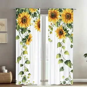 2pcs Sunflower Print Blackout Curtains, Home Decoration Curtain - Artistic Floral Design, Easy Installation, No Rod Needed, Perfect for Bedroom, Living Room - Creates Cozy Atmosphere, Polyester Material