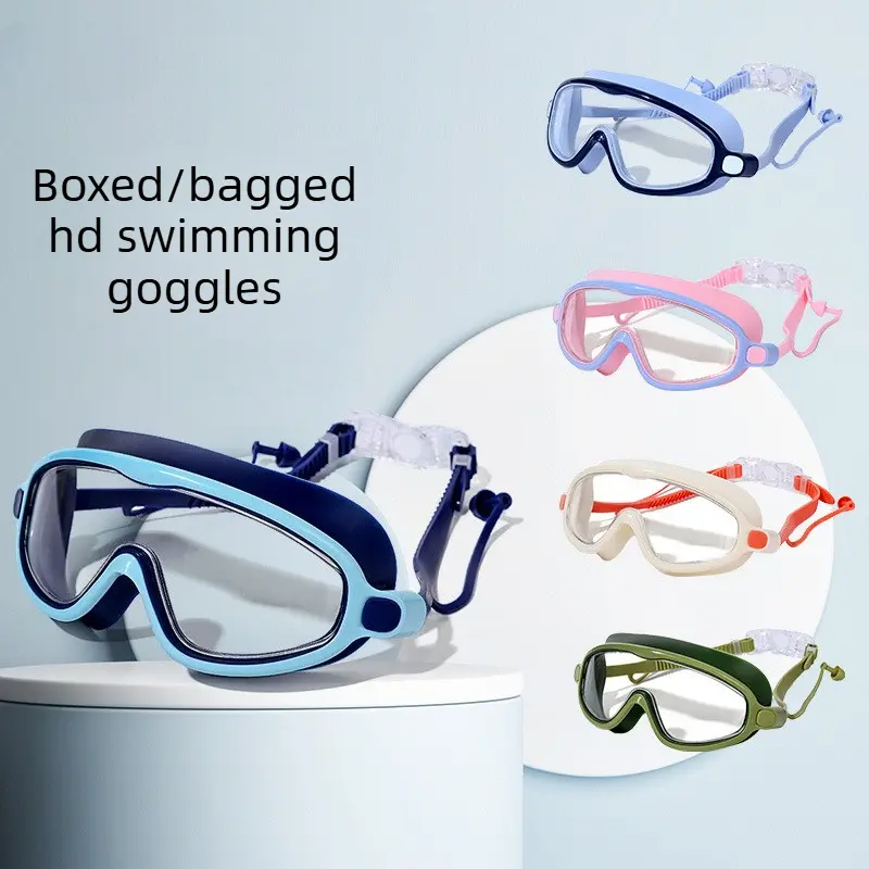 Swimming glasses Unisex swimming goggles high definition waterproof and anti-fog large frame goggles professional swimming glasses uv pro Kids Goggles with Ear Plugs