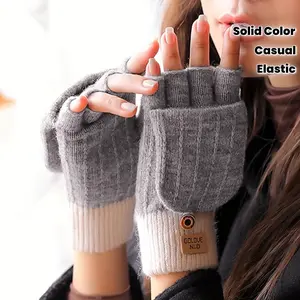 Women’s  Style Half-Finger Flip Gloves - Cute Fleece-Lined Winter Knit Gloves, Cold Weather Fingerless Warmers