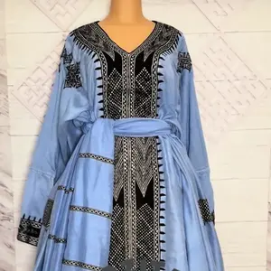 Handmade Ethiopian and Eritrean Traditional Dress - Casual Womenswear with Unique Embroidery and V-Neck Design እጅ ጥልፉ