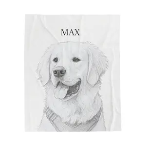 Velveteen Plush Blanket, Custom Pencil Sketch Dog Portrait, Pet Lover Gift, Personalized Throw, Cozy Bedding, Home Decor