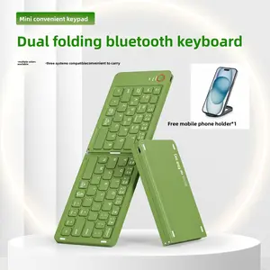 Dual Folding Bluetooth Keyboard, Mini Portable Wireless Keyboard with Free Phone Stand, Multi-Color & Multi-System Compatible, Compact Foldable Keyboard for Laptop, Phone, Office & Travel