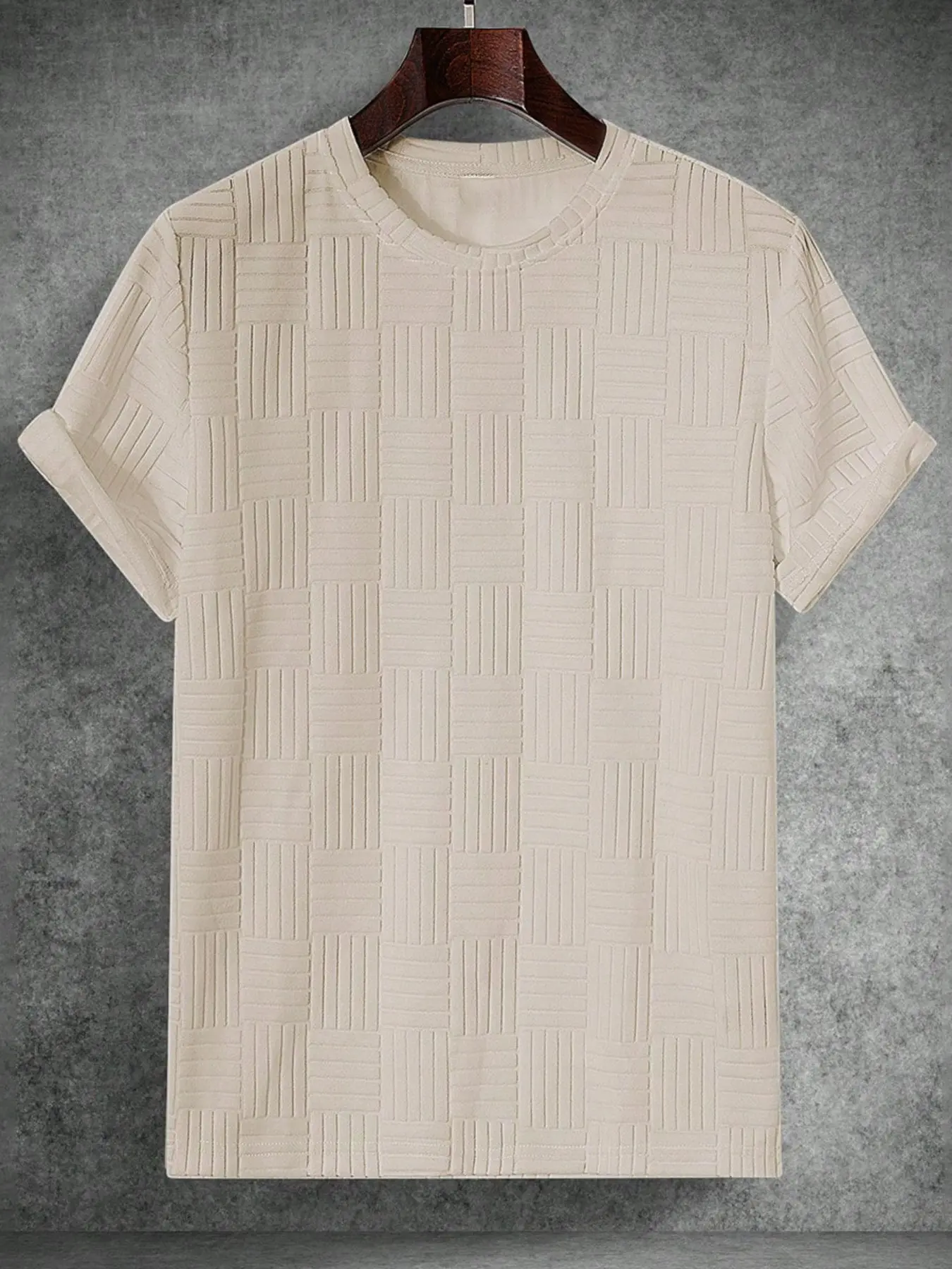 1PC Men's White Textured T-Shirt, Premium Waffle Knit Short Sleeve Tee, Minimalist Old Money Style Breathable Top for Casual Daily Wear