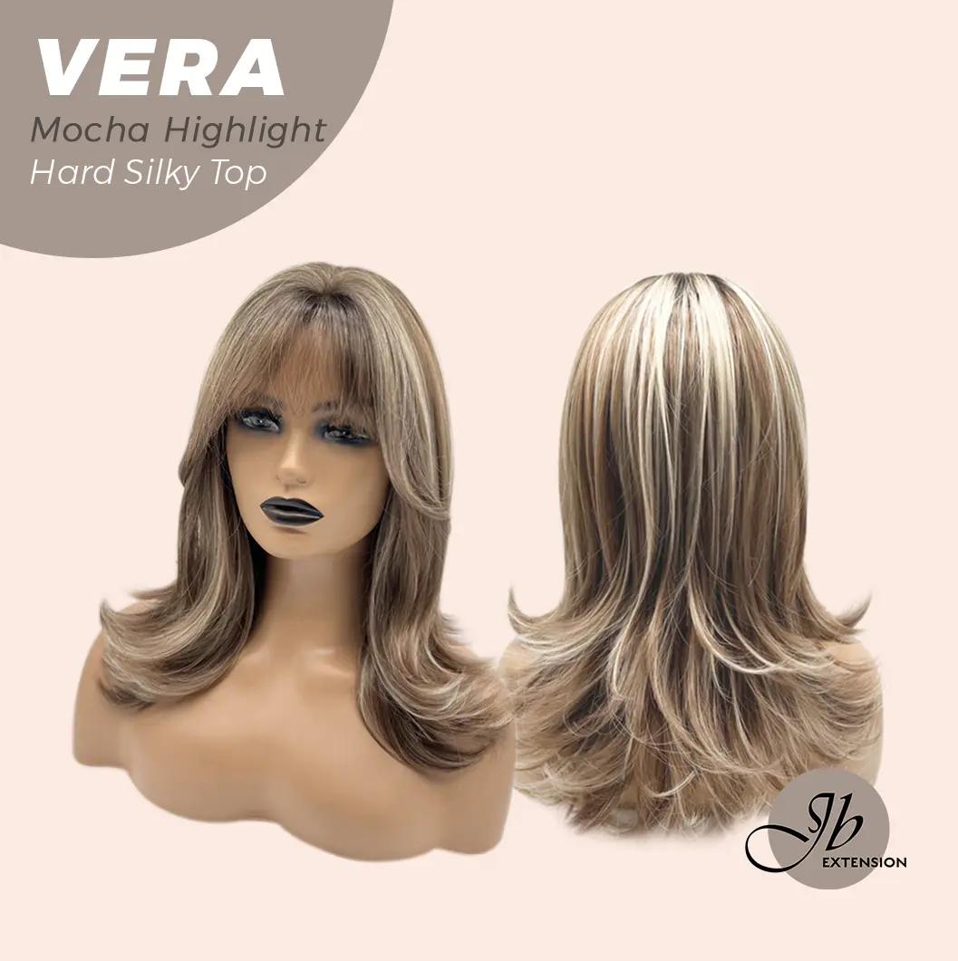 JBEXTENSION 17 Inches Scalpiana Curly Mocha Highlight 3.5X4 Hard Silky Top Natural Scalp Effect Wig with Bangs VERA JBEXTENSION 17 Inches Scalpiana Curly Mocha Highlight 3.5X4 Hard Silky Top Natural Scalp Effect Wig with Bangs VERA