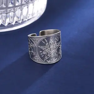 Hexagram Pattern Finger Ring Pentagram Opening Rings for Men Stainless Steel Solomon Ring Lucky Men Jewelry Gifts