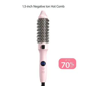 1.5-Inch Ionic Thermal Brush Heated Styling Brush with 11 Adjustable Temperatures (110–210°C) for Daily Smoothing & Light Waves – Suitable for Fine to Medium Hair Textures,WavyBrush, Pink