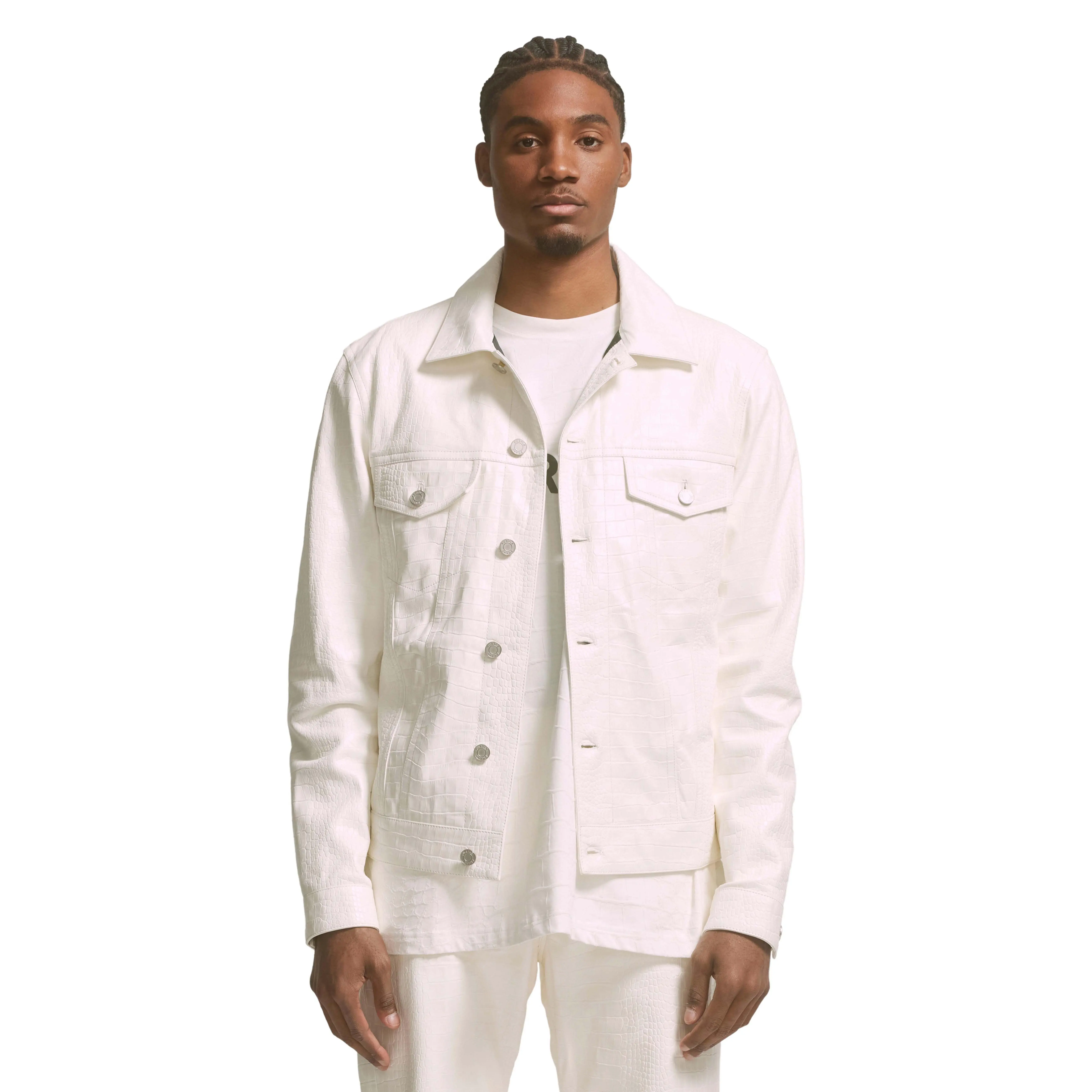 P028 LEATHER TRUCKER JACKET - Brilliant White P028 LEATHER TRUCKER JACKET - Brilliant White