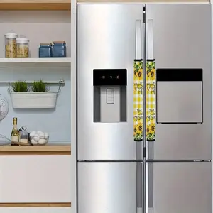 2pcs 4.7x15.7 inch Cheerful Sunflower Check Pattern Kitchen Appliance Handle Covers | Removable and Reusable Protective Covers for Refrigerator/Dishwasher/Microwave/Oven.  Home Decor, Holiday Gift. 1230LYY