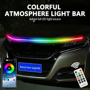 car LED flexible light strip 12V 70 inch hood decorative light RGB engine hood light ambient light multi-color dynamic scanning start effect suitable for car& trucks &SUV ，car stuff accessory
