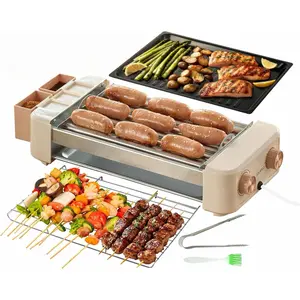 Electric Hot  Roller 6 Rollers,3 in 1 Indoor Grills Portable with Non-stick &  Removable Grill & BBQ Griddle Plate,Stainless Sausage Grill Cooker Machine, for Family party Use