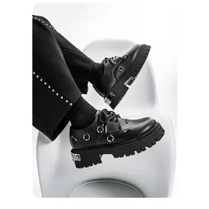 GGOR Men's Height-Increasing Thick-Soled Punk Sneakers - Low-Top to Mid-Top Lift Shoes with Non-Slip Sole, Wear-Resistant & Upper Suitable for Work, Daily Wear, Height