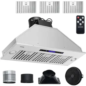 VEVOR Insert Range Hood, TikTokShopBlackFriday, 900CFM 4-Speed, 36 Inch Stainless Steel Built-in Kitchen Vent with Touch & Remote Control LED Lights Baffle Filters, Ducted/Ductless Convertible, ETL Listed